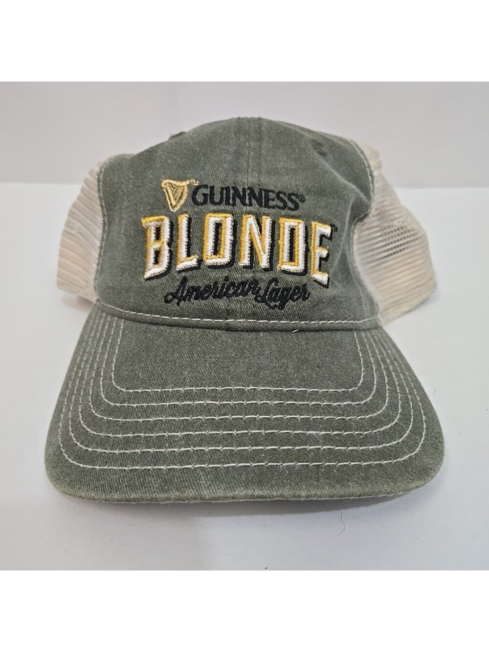 NWT Guinness Blond American Lager Trucker Hat Snap Back Cap Olive Green